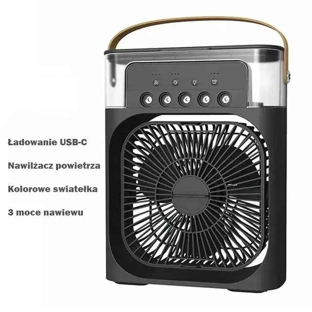 Przenośny wentylator 3w1 z LED i nawilżaczem powietrza USB 🌬️