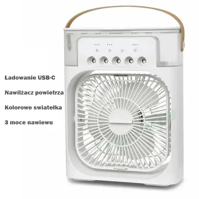 Przenośny wentylator 3w1 z LED i nawilżaczem powietrza USB 🌬️