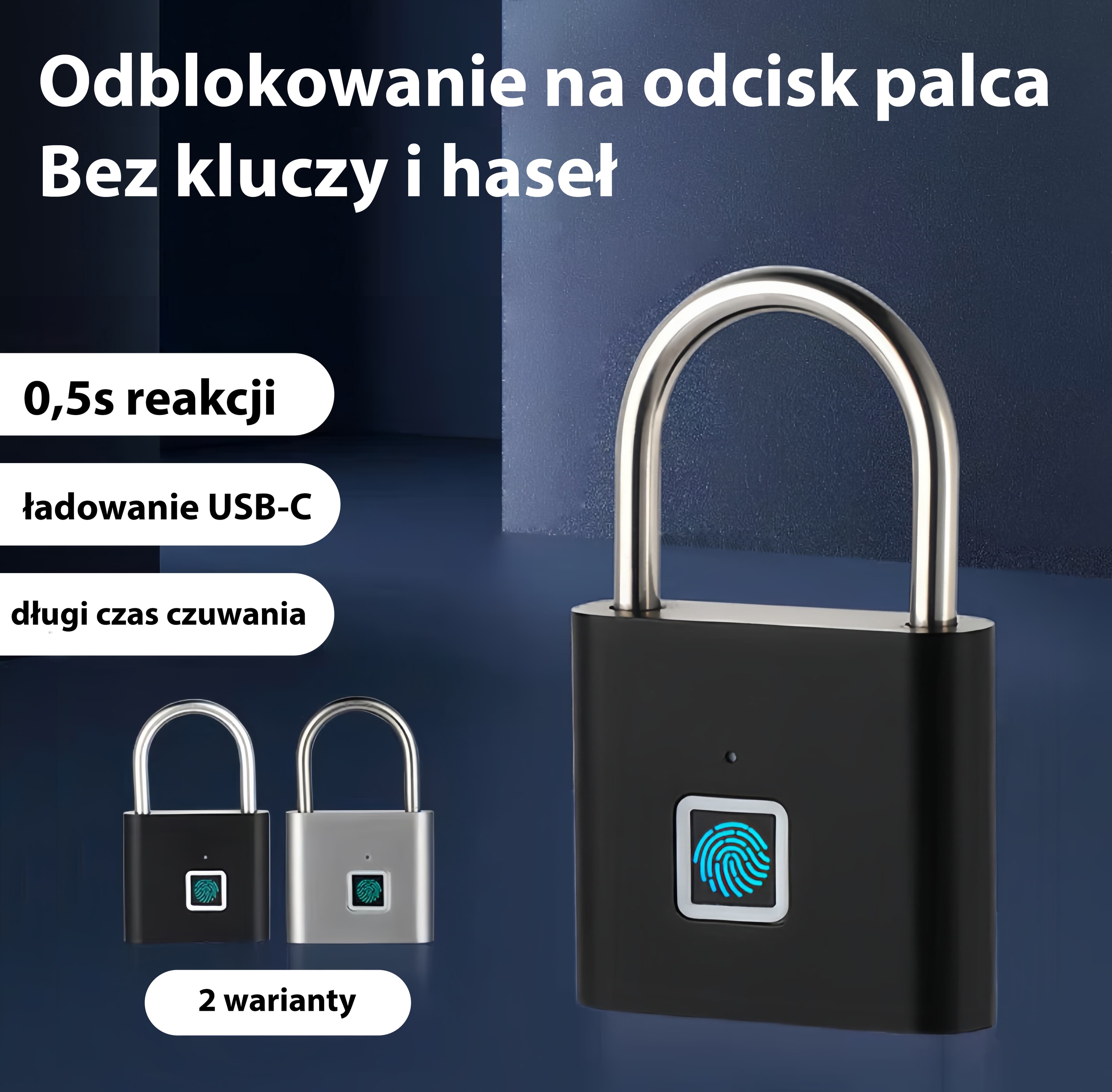 Kłódka Inteligentna na Odcisk Palca Ładowana na USB