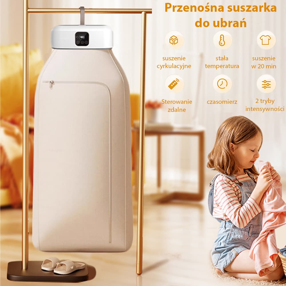 Przenośna Suszarka Elektryczna do Ubrań z Pilotem, Składana, Idealna na Podróż, Różne Tryby Pracy